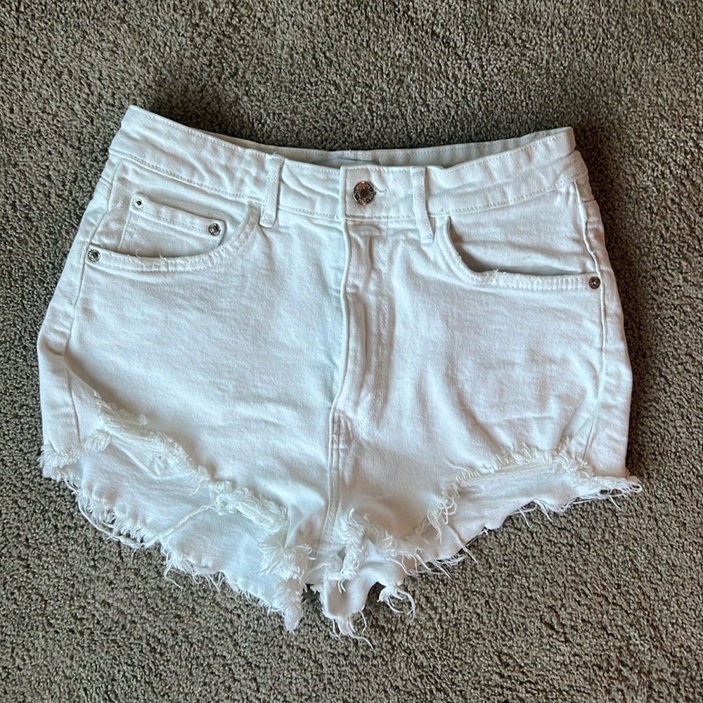 Zara White High Rise Denim Shorts